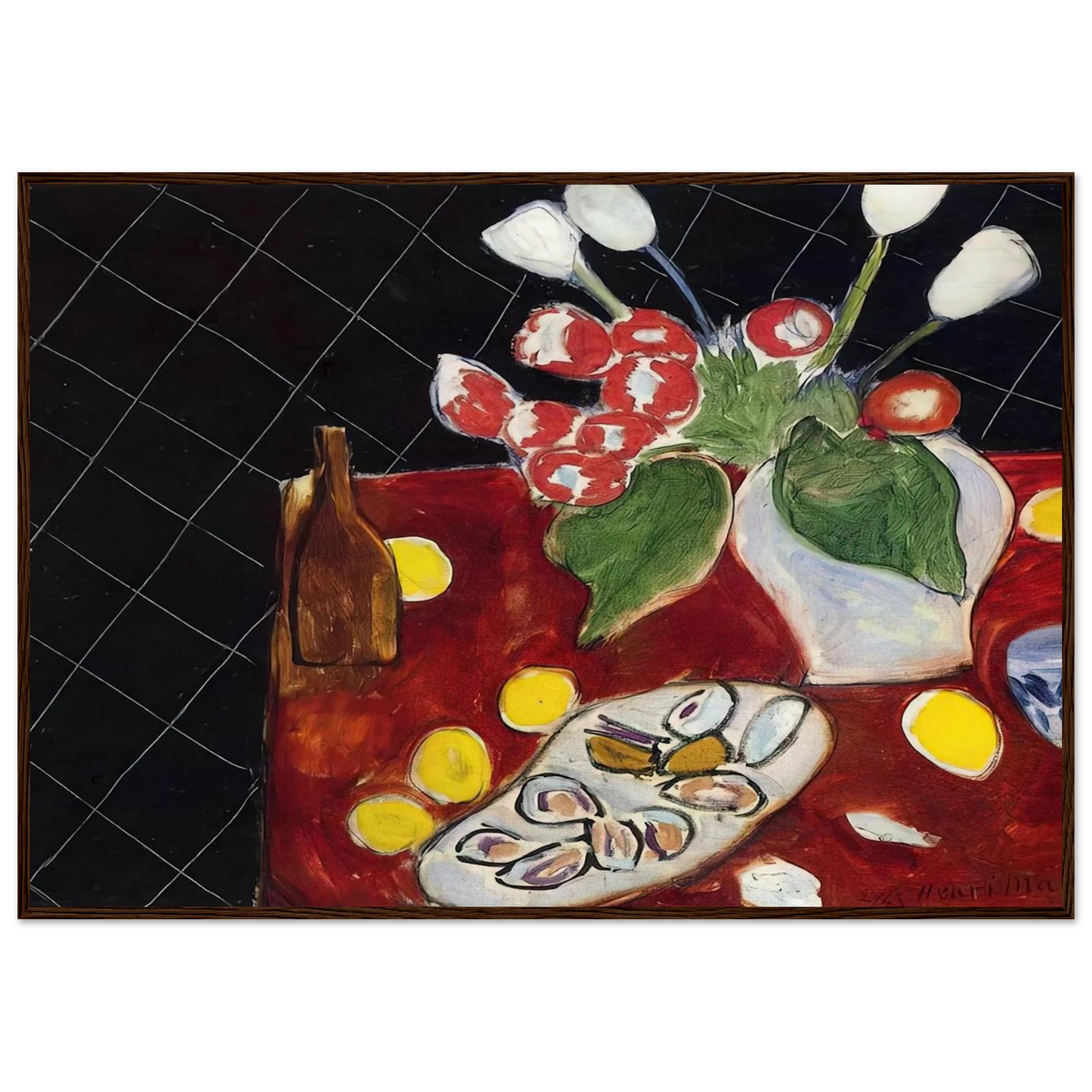 TULIPS AND OYSTERS ON A BLACK BACKGROUND 1943 Framed Poster | Henri Matisse Framed Prints Wall Art | Henri Matisse Print