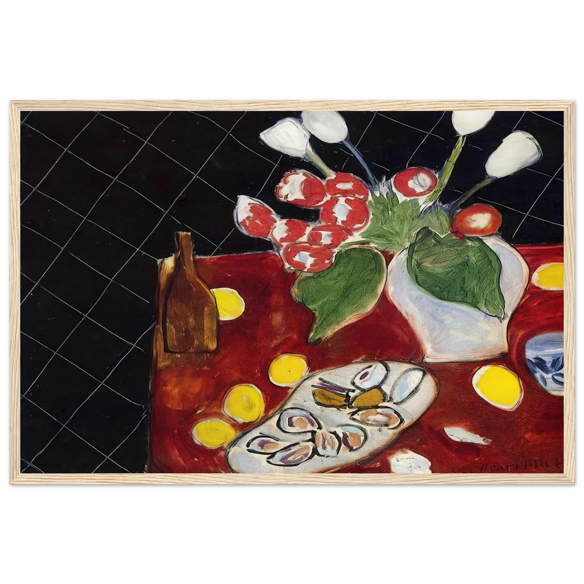 TULIPS AND OYSTERS ON A BLACK BACKGROUND 1943 Framed Poster | Henri Matisse Framed Prints Wall Art | Henri Matisse Print