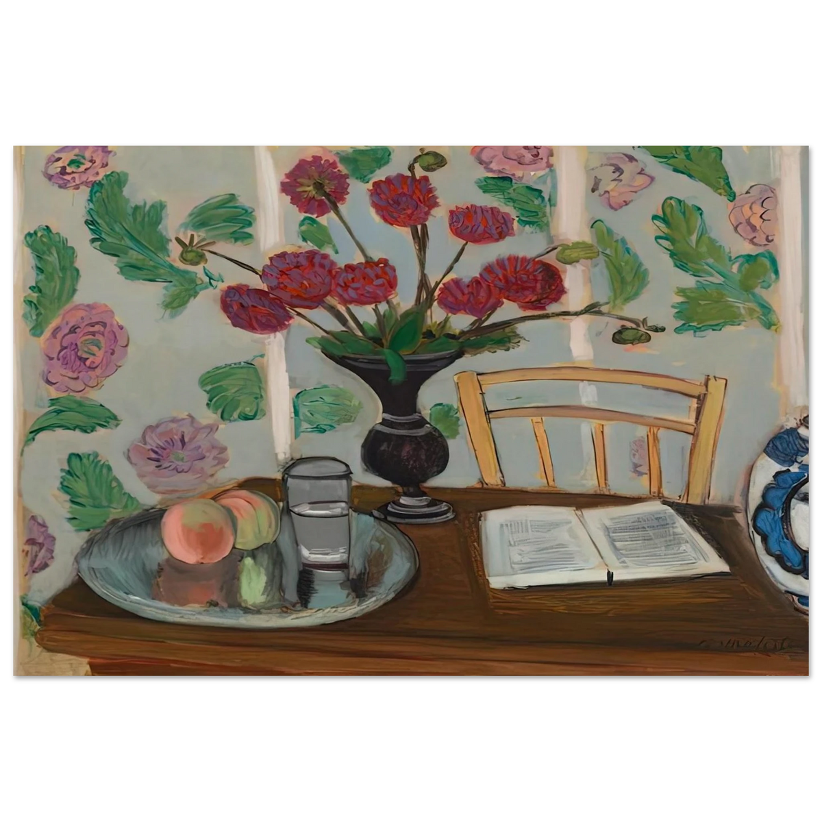 STILL LIFE BOUQUET OF DAHLIAS AND WHITE BOOK 1923 Poster | Henri Matisse Poster | Henri Matisse Print