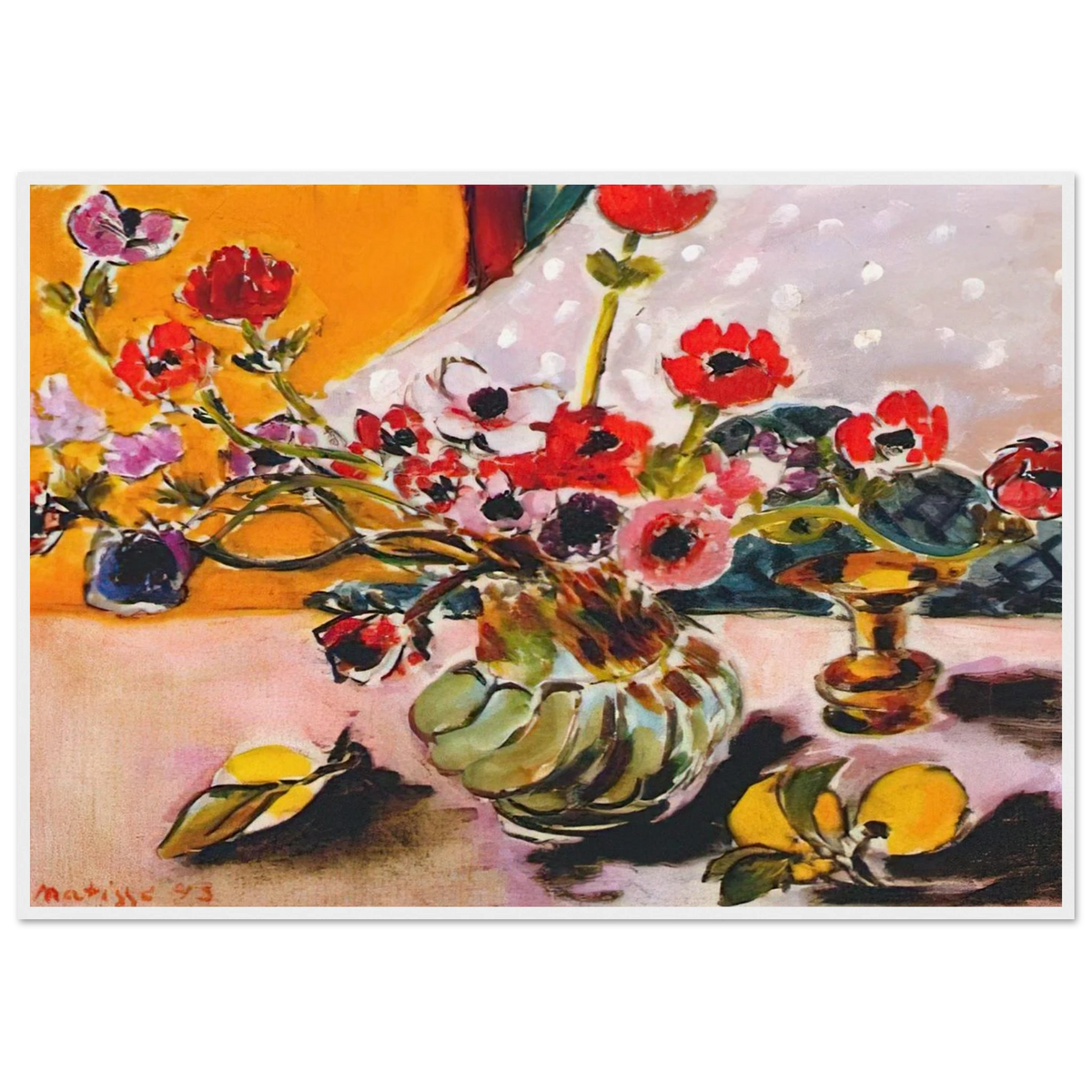 ANEMONES AND CHINESE VASE 1943 Framed Poster | Henri Matisse Framed Prints Wall Art | Henri Matisse Print