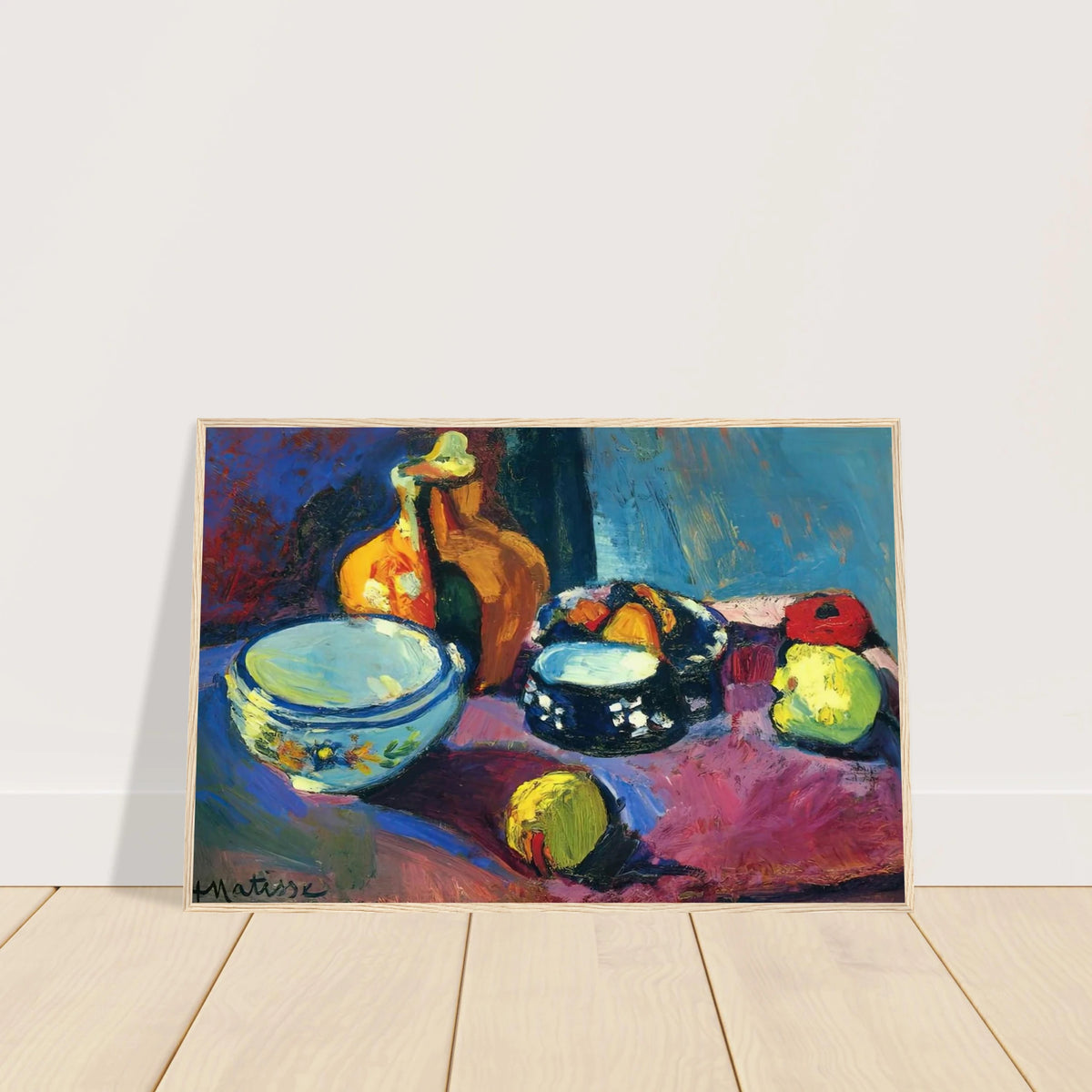 DISHES AND FRUIT ON A RED AND BLACK CARPET 1901 Framed Poster | Henri Matisse Framed Prints Wall Art | Henri Matisse Print