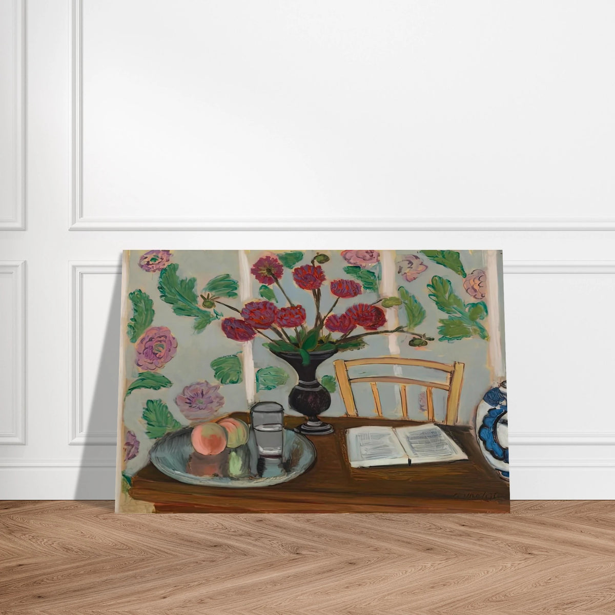 STILL LIFE BOUQUET OF DAHLIAS AND WHITE BOOK 1923 Poster | Henri Matisse Poster | Henri Matisse Print