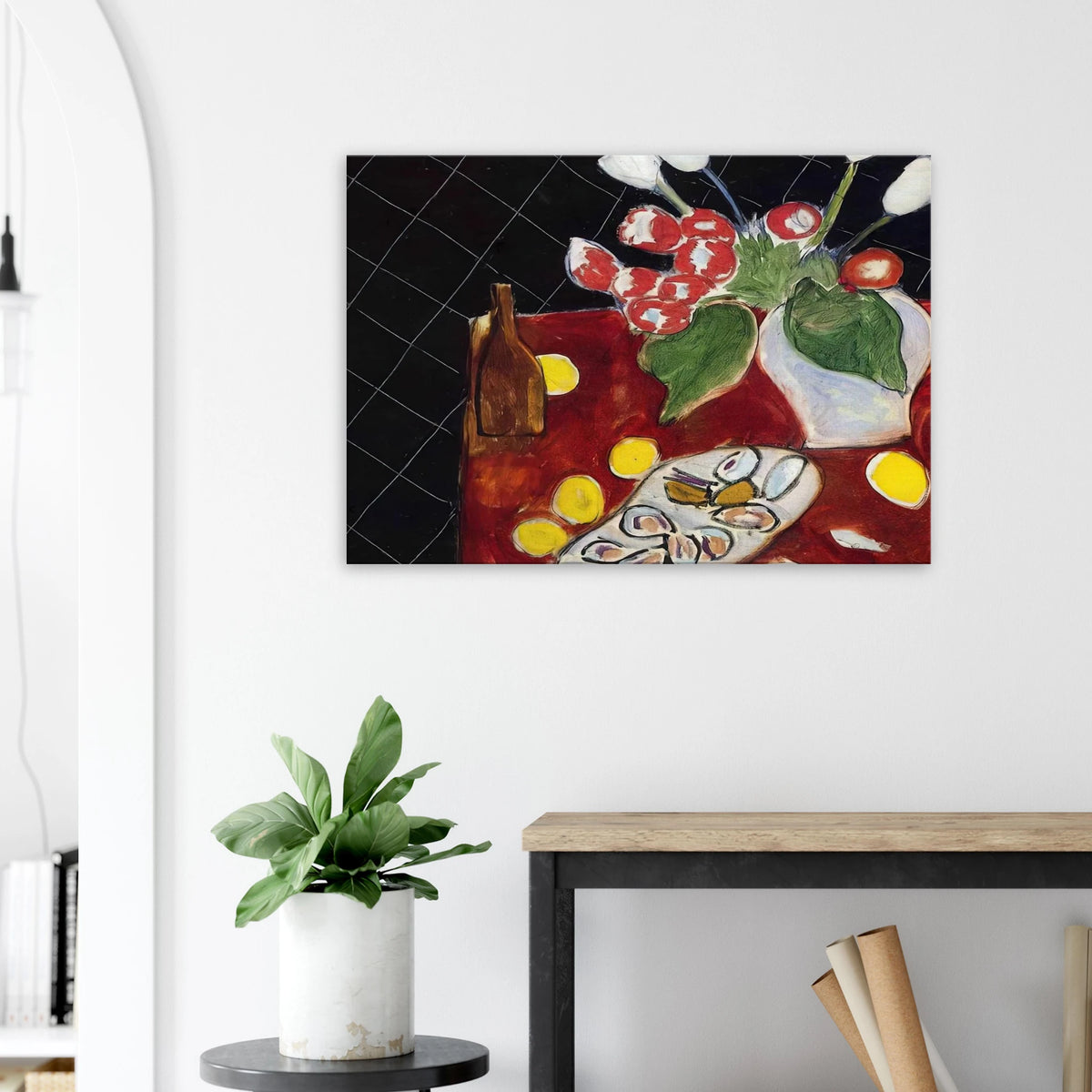 TULIPS AND OYSTERS ON A BLACK BACKGROUND 1943 Canvas | Henri Matisse Canvas | Henri Matisse Print