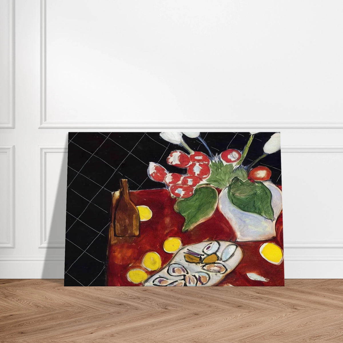 TULIPS AND OYSTERS ON A BLACK BACKGROUND 1943 Canvas | Henri Matisse Canvas | Henri Matisse Print