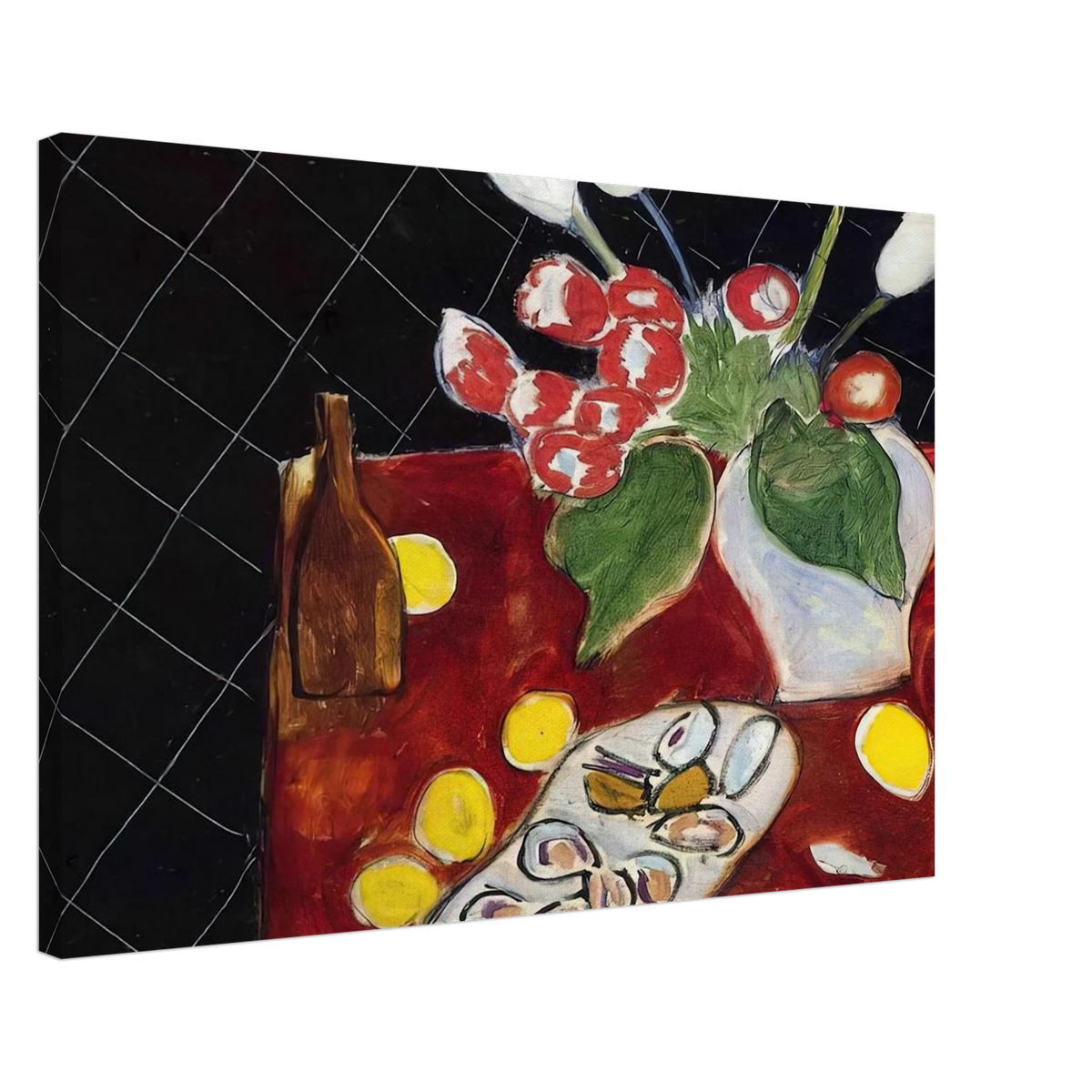 TULIPS AND OYSTERS ON A BLACK BACKGROUND 1943 Canvas | Henri Matisse Canvas | Henri Matisse Print