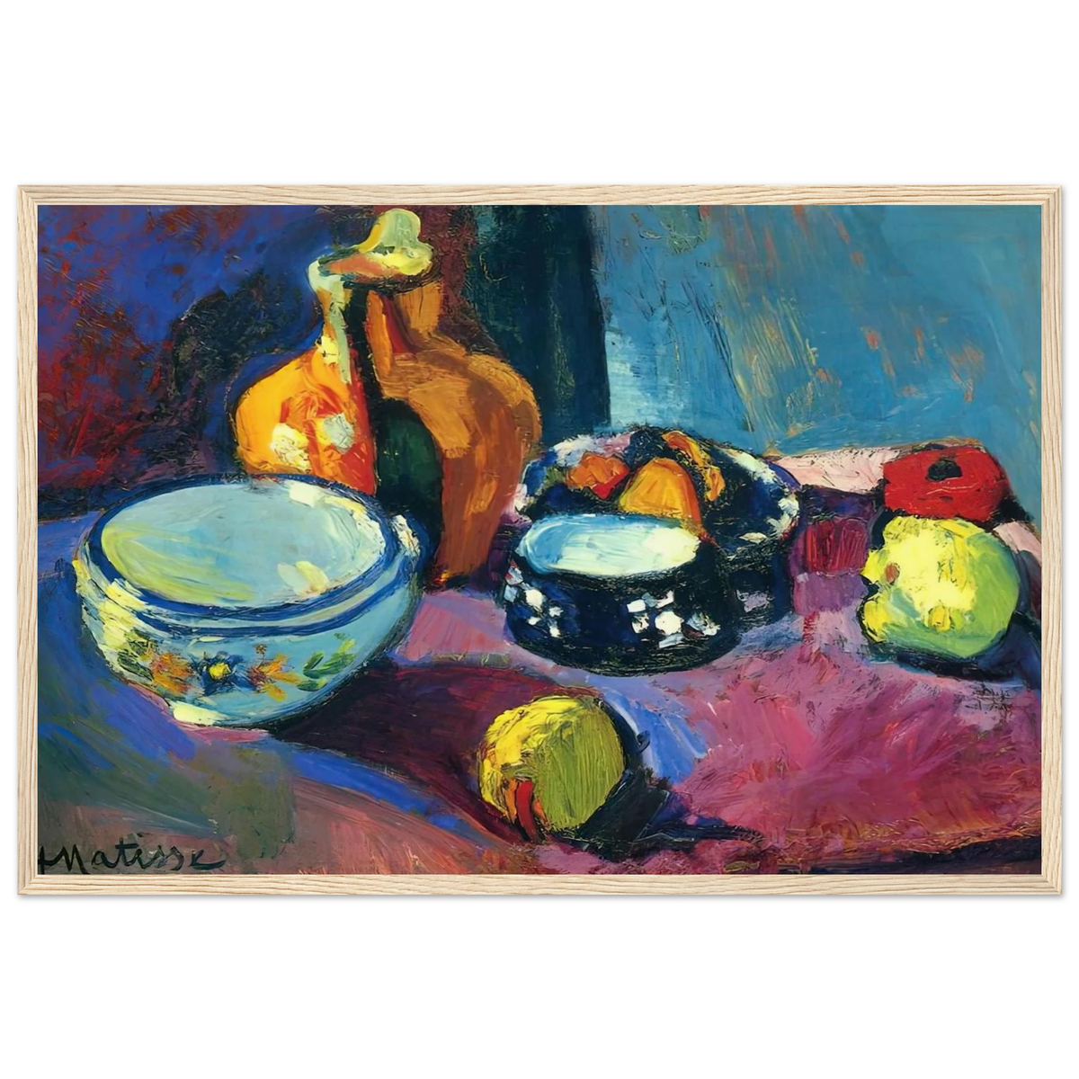 DISHES AND FRUIT ON A RED AND BLACK CARPET 1901 Framed Poster | Henri Matisse Framed Prints Wall Art | Henri Matisse Print