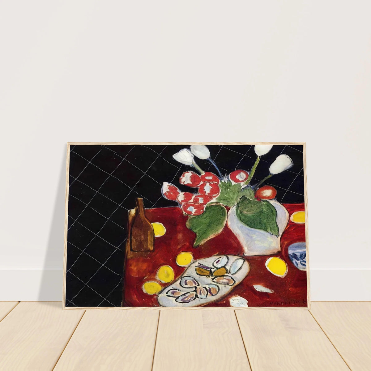 TULIPS AND OYSTERS ON A BLACK BACKGROUND 1943 Framed Poster | Henri Matisse Framed Prints Wall Art | Henri Matisse Print