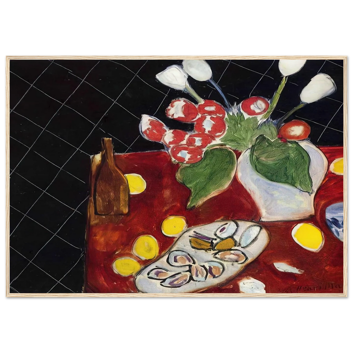 TULIPS AND OYSTERS ON A BLACK BACKGROUND 1943 Framed Poster | Henri Matisse Framed Prints Wall Art | Henri Matisse Print