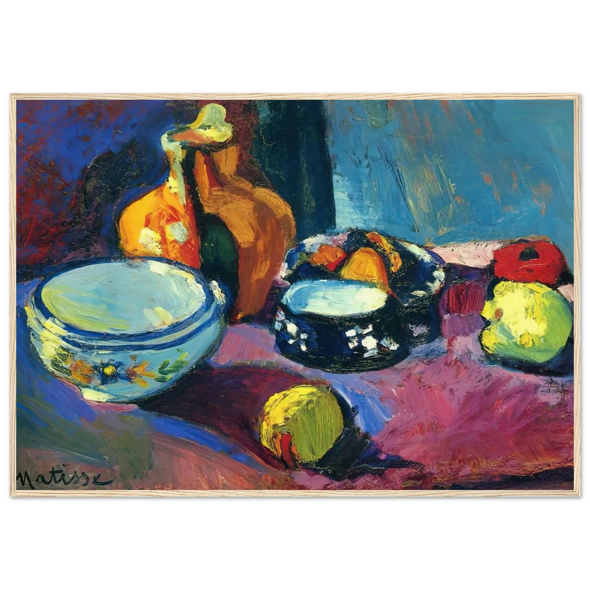 DISHES AND FRUIT ON A RED AND BLACK CARPET 1901 Framed Poster | Henri Matisse Framed Prints Wall Art | Henri Matisse Print