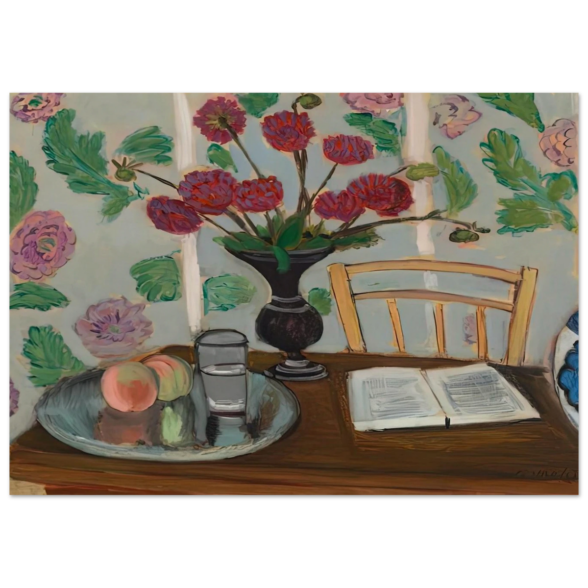 STILL LIFE BOUQUET OF DAHLIAS AND WHITE BOOK 1923 Poster | Henri Matisse Poster | Henri Matisse Print