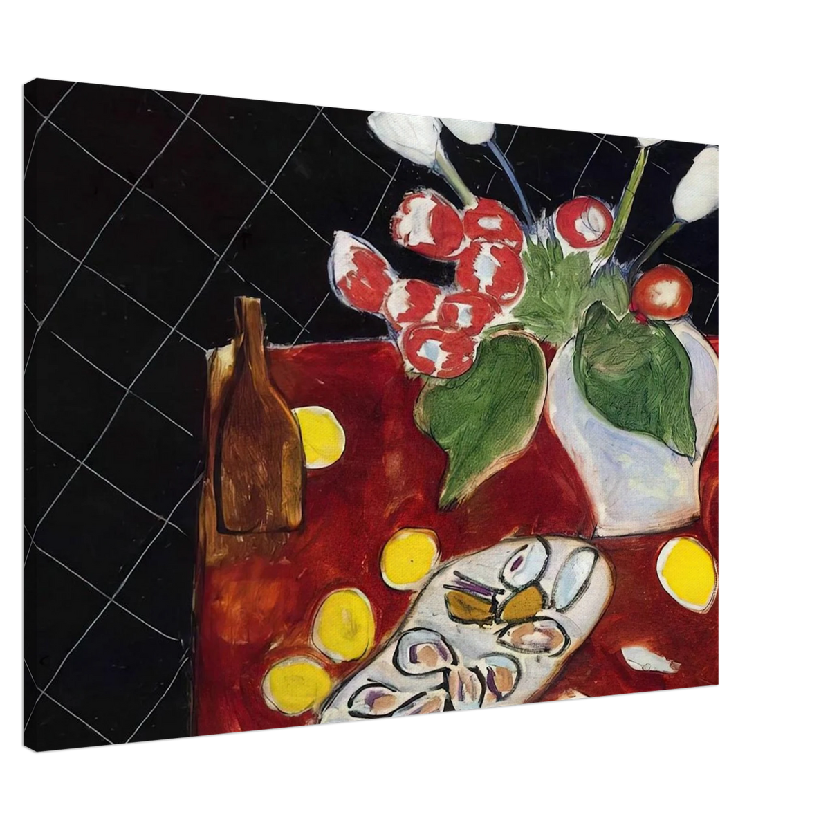 TULIPS AND OYSTERS ON A BLACK BACKGROUND 1943 Canvas | Henri Matisse Canvas | Henri Matisse Print
