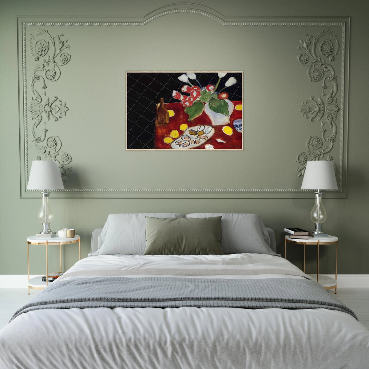 TULIPS AND OYSTERS ON A BLACK BACKGROUND 1943 Framed Poster | Henri Matisse Framed Prints Wall Art | Henri Matisse Print