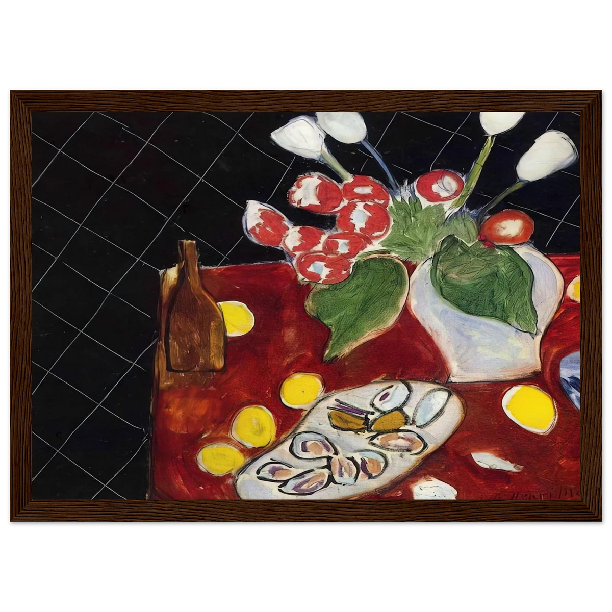 TULIPS AND OYSTERS ON A BLACK BACKGROUND 1943 Framed Poster | Henri Matisse Framed Prints Wall Art | Henri Matisse Print
