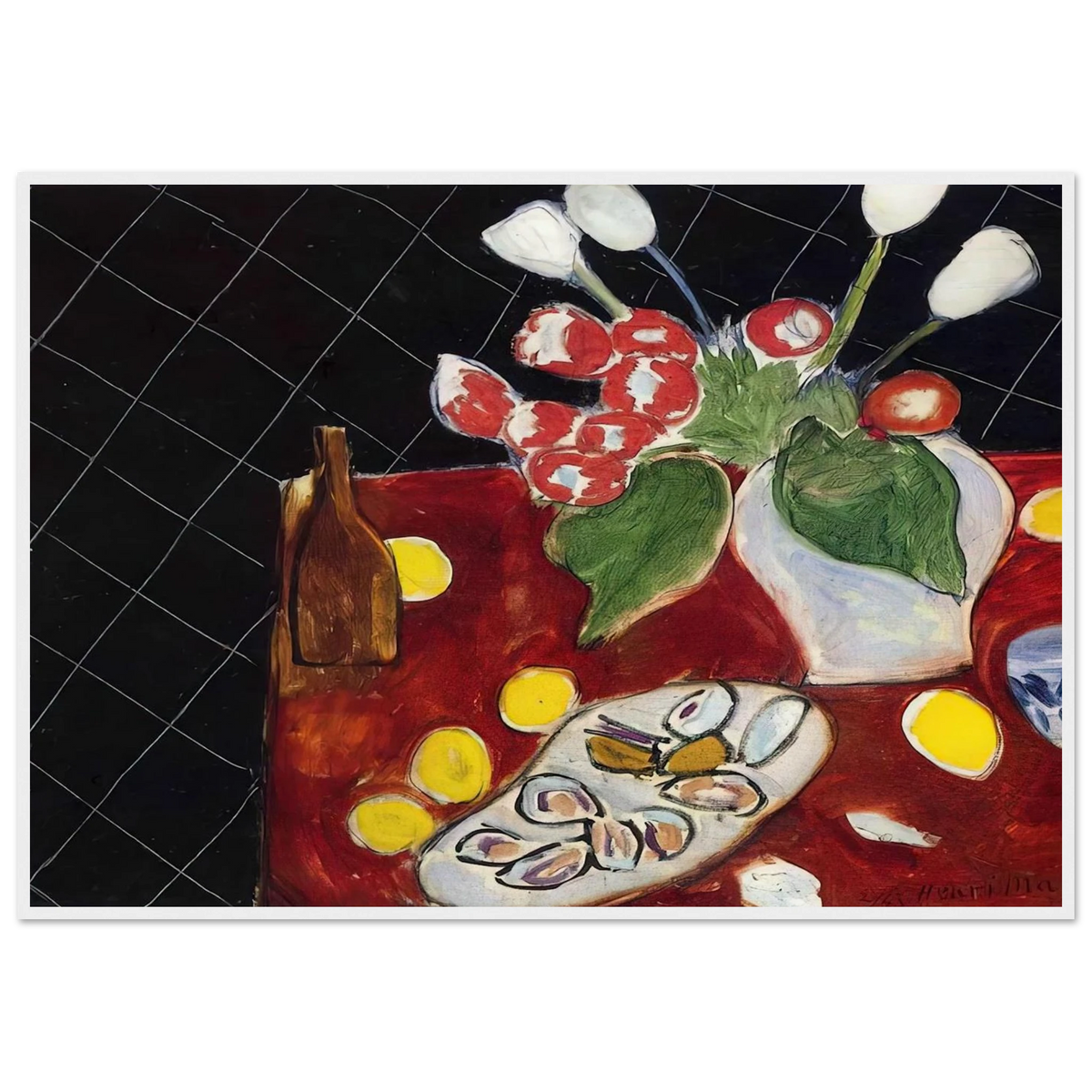 TULIPS AND OYSTERS ON A BLACK BACKGROUND 1943 Framed Poster | Henri Matisse Framed Prints Wall Art | Henri Matisse Print
