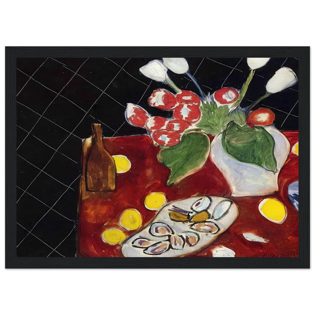 TULIPS AND OYSTERS ON A BLACK BACKGROUND 1943 Framed Poster | Henri Matisse Framed Prints Wall Art | Henri Matisse Print