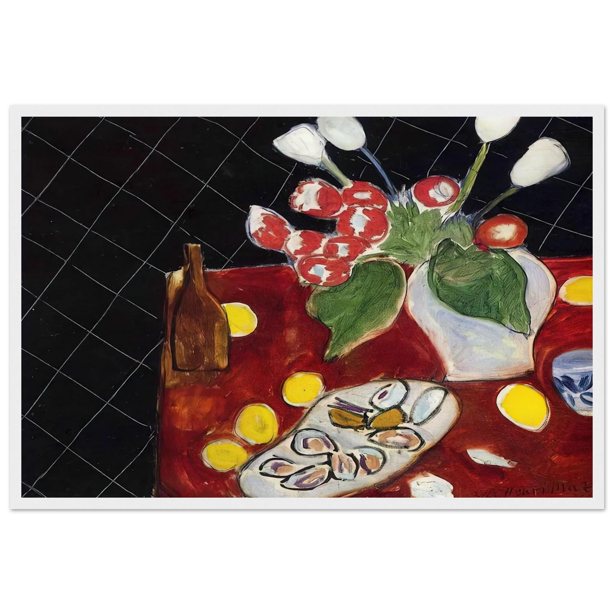 TULIPS AND OYSTERS ON A BLACK BACKGROUND 1943 Framed Poster | Henri Matisse Framed Prints Wall Art | Henri Matisse Print