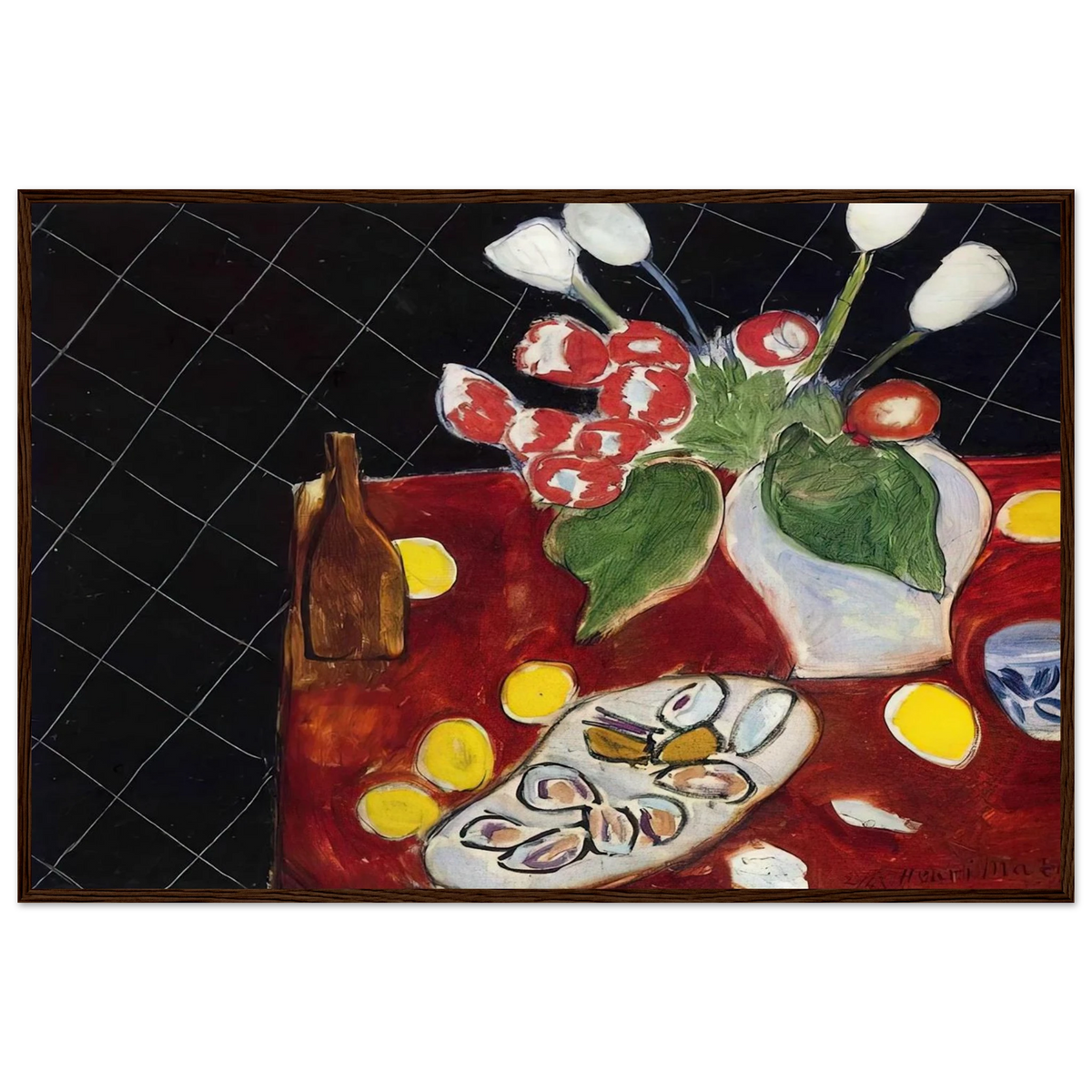 TULIPS AND OYSTERS ON A BLACK BACKGROUND 1943 Framed Poster | Henri Matisse Framed Prints Wall Art | Henri Matisse Print