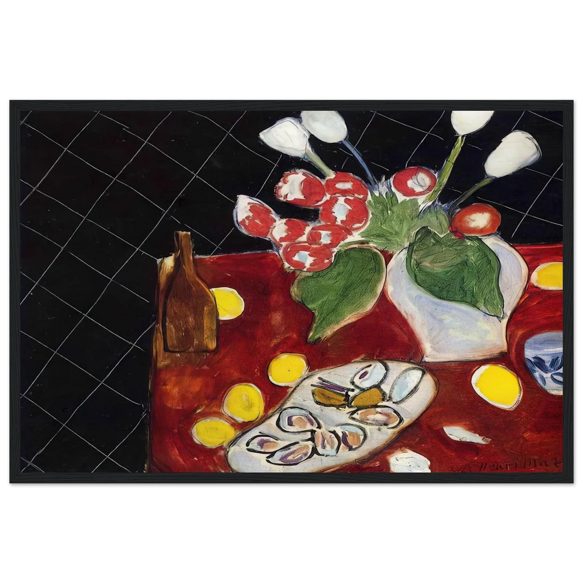 TULIPS AND OYSTERS ON A BLACK BACKGROUND 1943 Framed Poster | Henri Matisse Framed Prints Wall Art | Henri Matisse Print