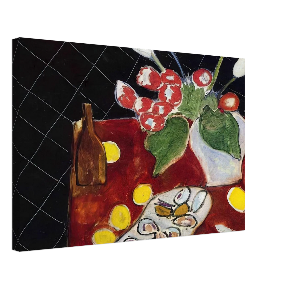 TULIPS AND OYSTERS ON A BLACK BACKGROUND 1943 Canvas | Henri Matisse Canvas | Henri Matisse Print