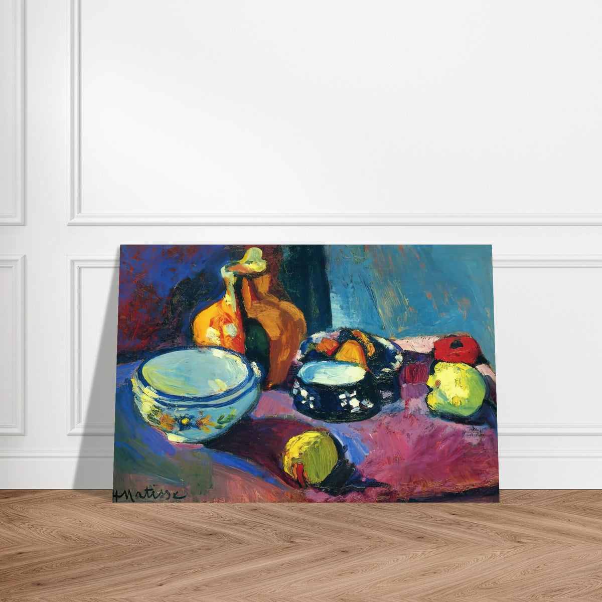 DISHES AND FRUIT ON A RED AND BLACK CARPET 1901 Poster | Henri Matisse Poster | Henri Matisse Print