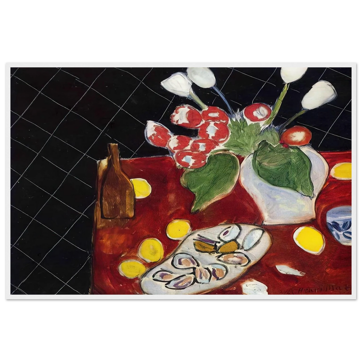 TULIPS AND OYSTERS ON A BLACK BACKGROUND 1943 Framed Poster | Henri Matisse Framed Prints Wall Art | Henri Matisse Print