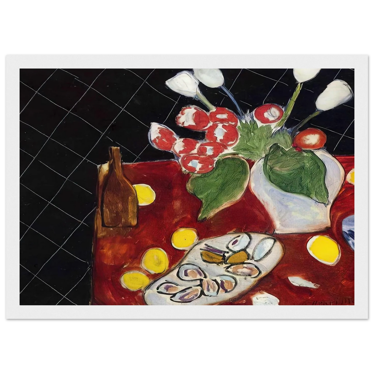 TULIPS AND OYSTERS ON A BLACK BACKGROUND 1943 Framed Poster | Henri Matisse Framed Prints Wall Art | Henri Matisse Print