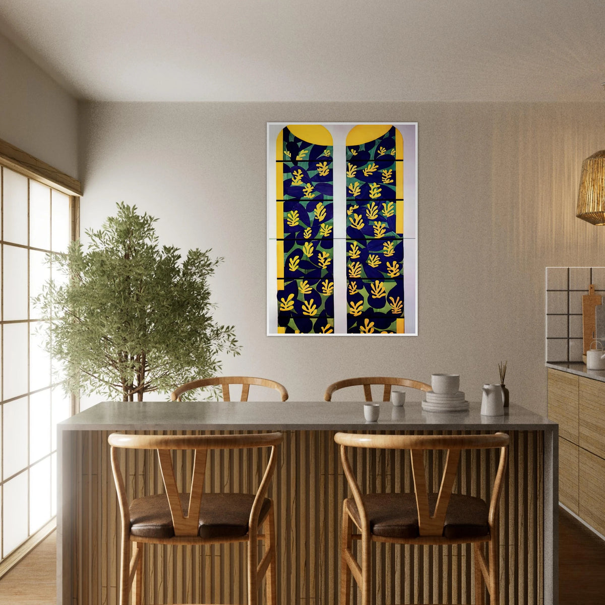 TREE OF LIFE STAINED GLASS BEHIND THE ALTAR IN THE CHAPEL OF THE ROSARY AT VENCE 1951 Framed Poster | Henri Matisse Framed Prints Wall Art | Henri Matisse Print