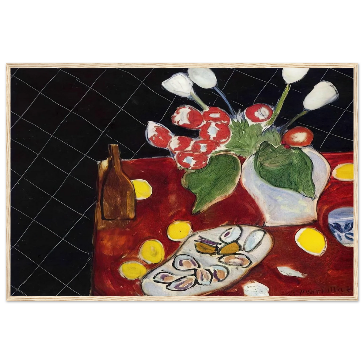 TULIPS AND OYSTERS ON A BLACK BACKGROUND 1943 Framed Poster | Henri Matisse Framed Prints Wall Art | Henri Matisse Print