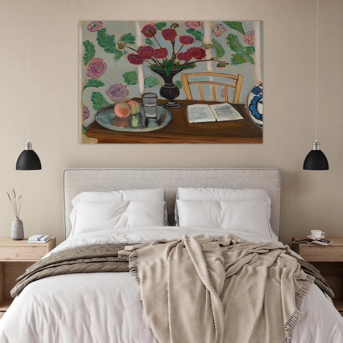 STILL LIFE BOUQUET OF DAHLIAS AND WHITE BOOK 1923 Poster | Henri Matisse Poster | Henri Matisse Print